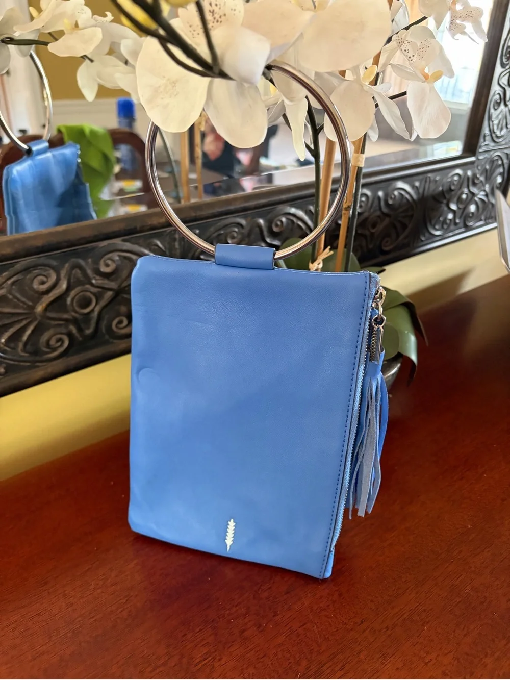Thacker Nolita Cerulian Surf Blue Leather Purse/Wristlet with Tassel